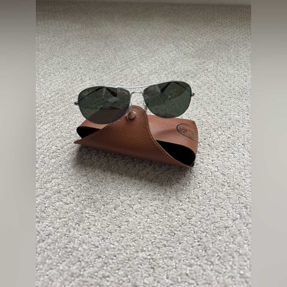 Ray-Ban Silver and Green Aviator Sunglasses